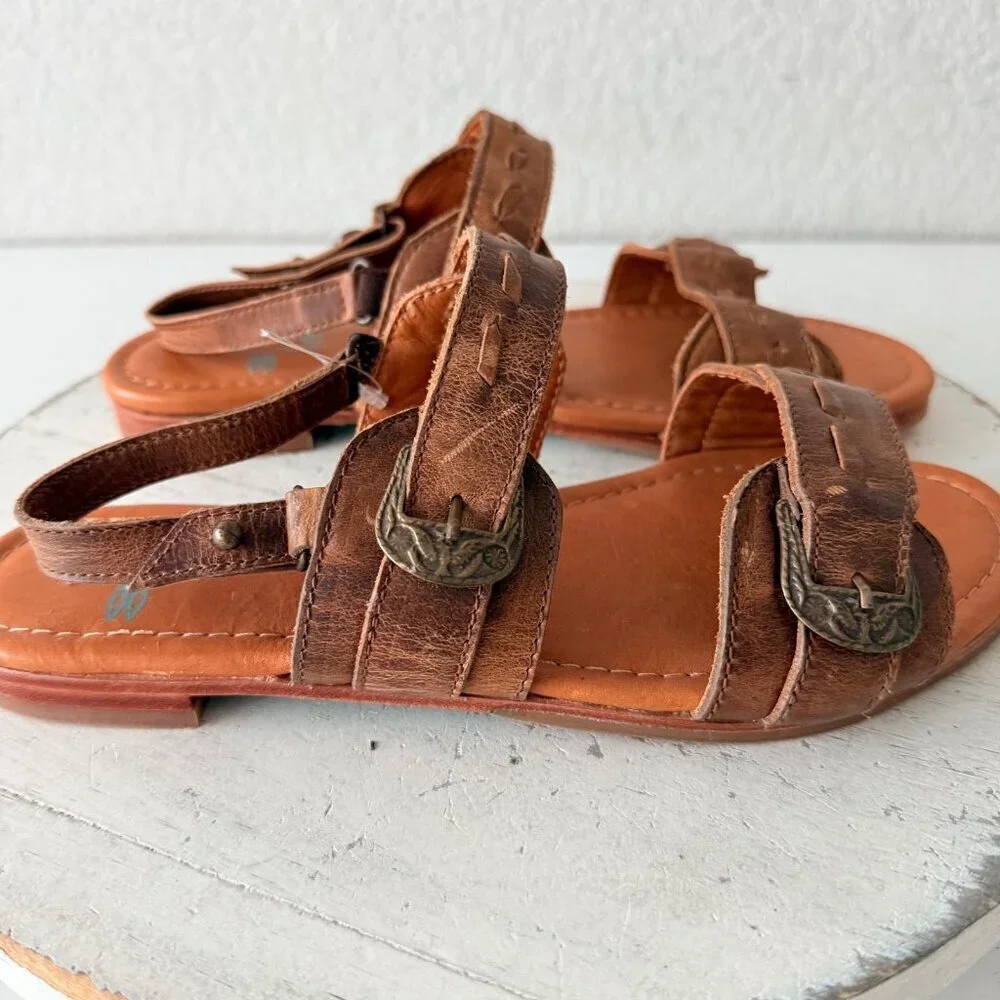 Lane Boots WHISPERWEAVE Western Sandals Brown Cowgirl Slip on Buckle Flats 11